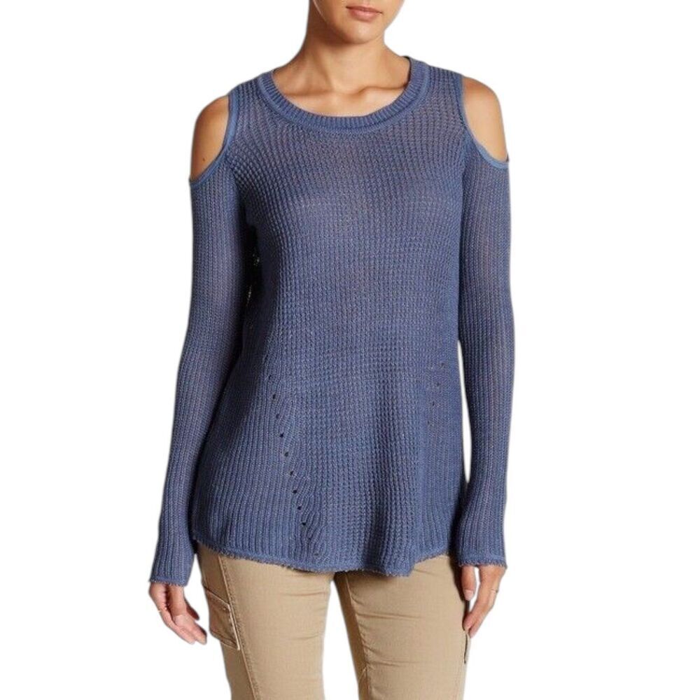 Willow & Clay Navy Knit Cold Shoulder Sweater L